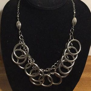 Silver tone hoop strand chain link necklace 19"